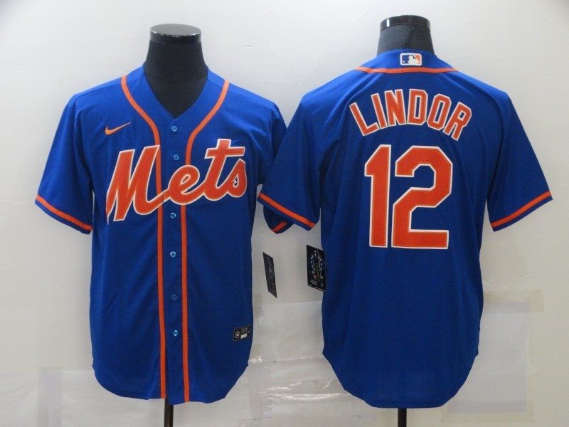 MLB Mets 12 Francisco Lindor Blue Nike Cool Base Men Jersey
