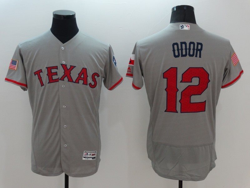 MLB Rangers 12 Rougned Odor Grey Stars and Stripes Flexbase Men Jersey