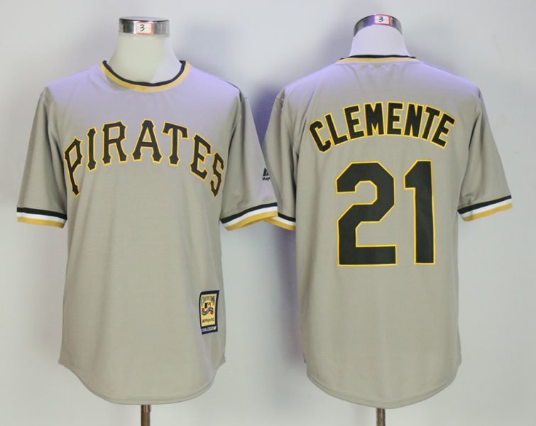MLB Pirates 21 Roberto Clemente Gray Cooperstown Collection Men Jersey