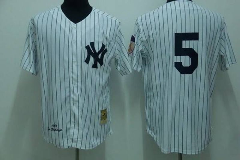 MLB Yankees 5 Joe DiMaggio White Mitchell and Ness Throwback Men Jersey