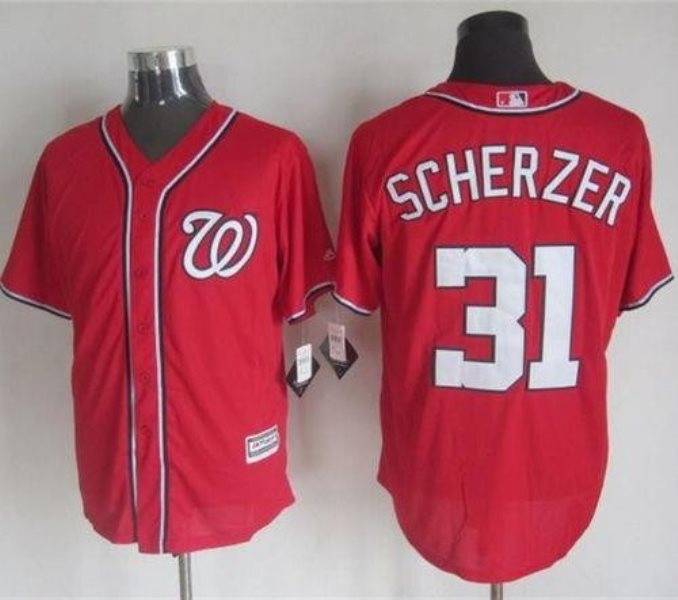 MLB Nationals 31 Max Scherzer Red New Cool Base Men Jersey