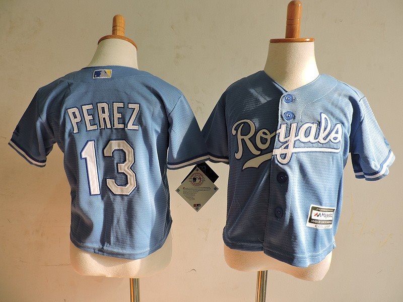 MLB Royals 13 Salvador Perez Light Blue Cool Base Toddler Jersey