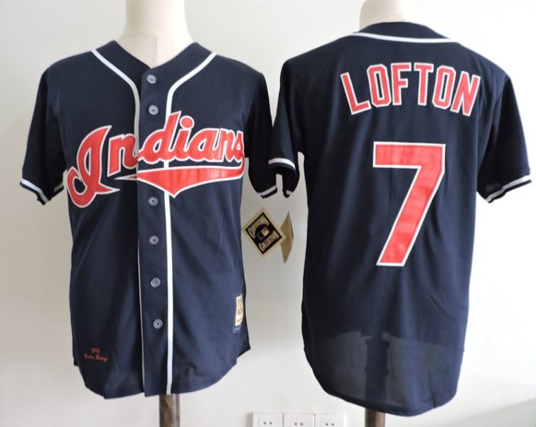 MLB Indians 7 Kenny Lofton Navy 1995 World Series Cooperstown Collection Men Jersey