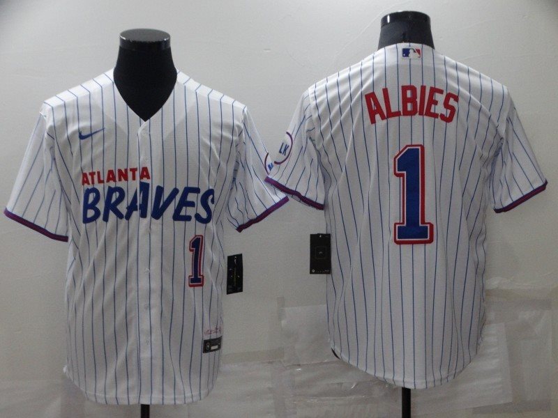 MLB Braves 1 ALBIES White 2021 City Connect Nike Cool Base Men Jersey