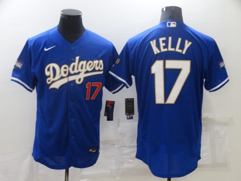 MLB Dodgers 17 Joe Kelly Blue Gold Nike FlexBase Men Jersey