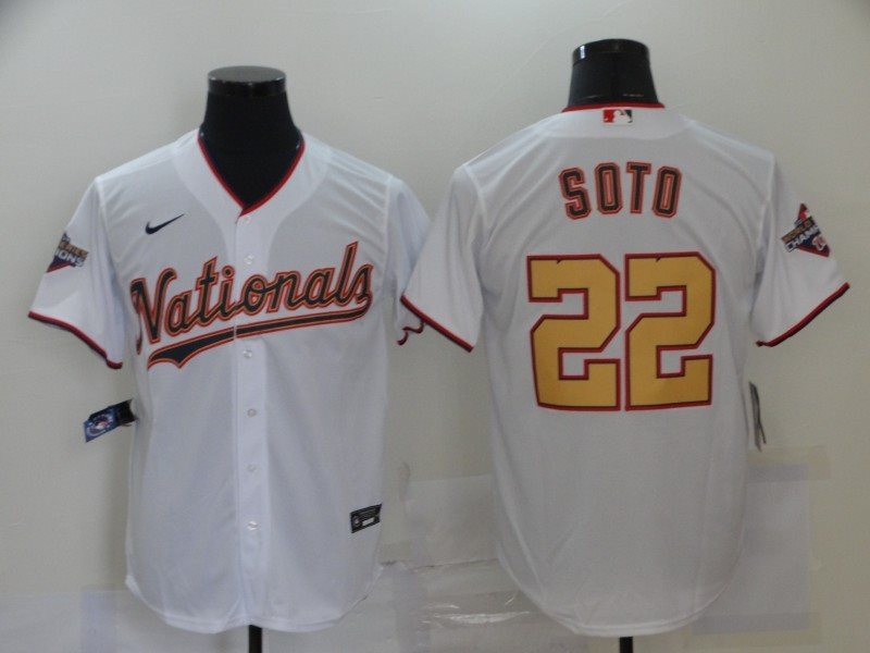 MLB Nationals 22 Juan Soto White Gold 2020 Nike Cool Base Men Jersey