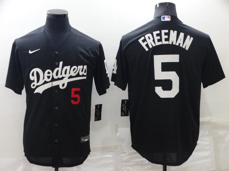 MLB Dodgers 5 Freddie Freeman Black Nike Cool Base Men Jersey