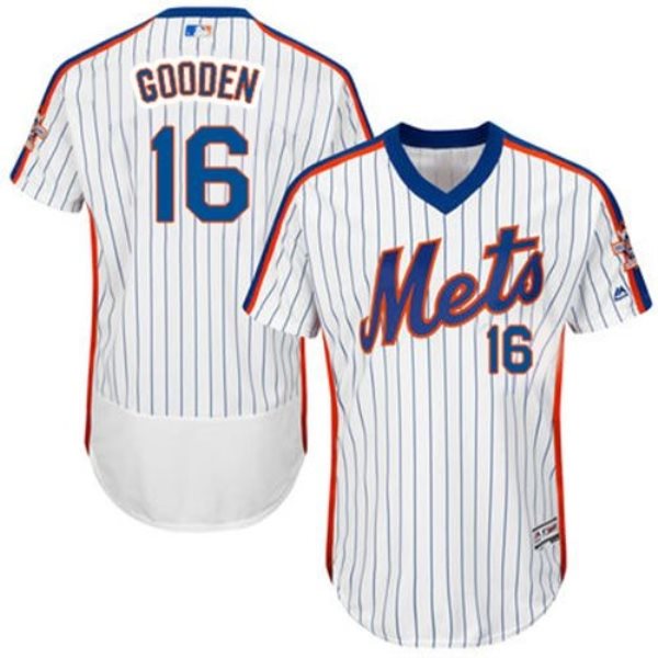 MLB Mets 16 Dwight Gooden White(Blue Strip) Collection Cooperstown Flexbase Men Jersey