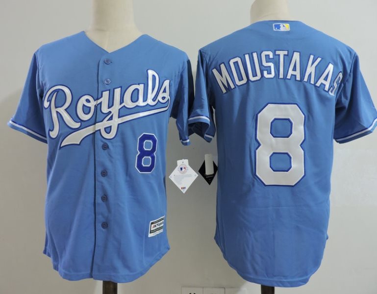 MLB Royals 8 Mike Moustakas L.T Blue Cool Base Men Jersey