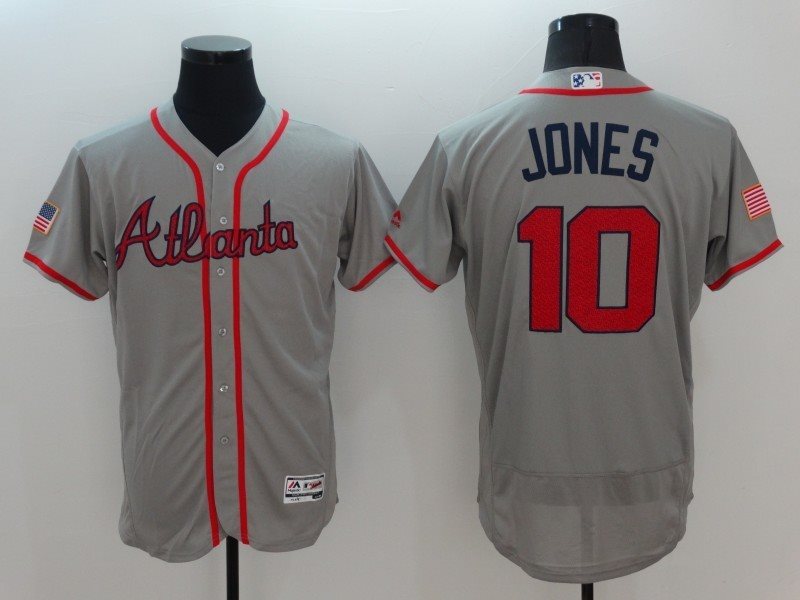 MLB Braves 10 Chipper Jones Grey Fashion Stars and Stripes Flexbase Men Jersey