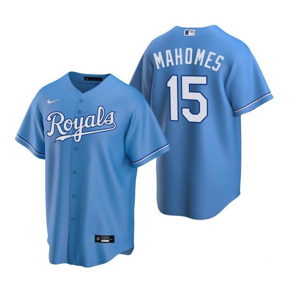 MLB Royals 15 Patrick Mahomes Light Blue Nike Cool Base Men Jersey