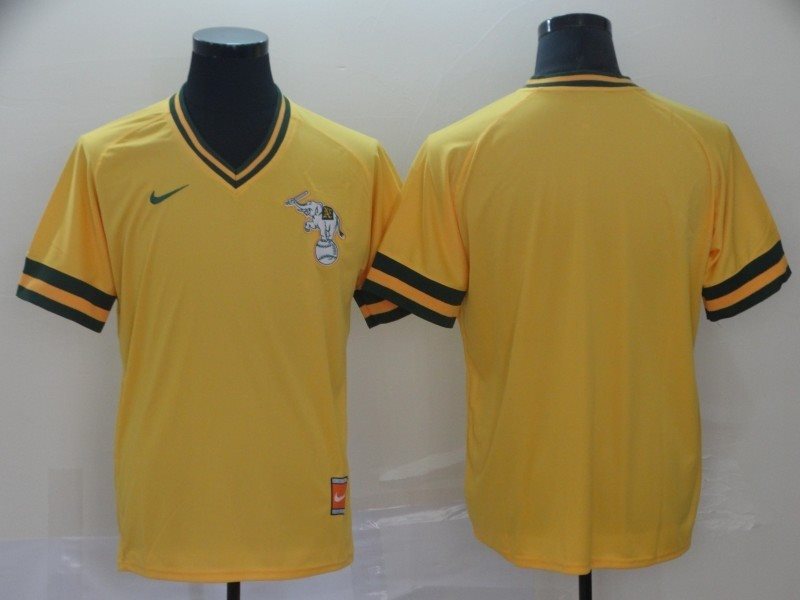 MLB Athletics Blank Yellow Nike Cooperstown Collection Legend V-Neck Men Jersey