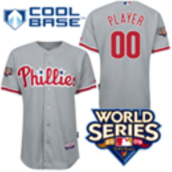 MLB Phillies Grey Cool Base 2009 World Series Customized Men Jersey