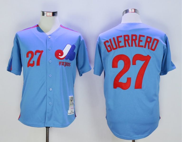 MLB Expos 27 Vladimir Guerrero Light Blue 2000 Throwback Men Jersey