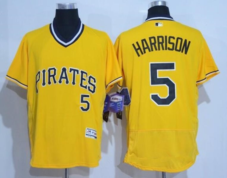 MLB Pirates 5 Josh Harrison Yellow Pullover 2016 Majestic Flexbase Men Jersey