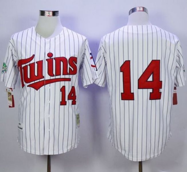 MLB Twins 14 Kent Hrbek White(Blue Strip) 1991 Mitchell and Ness Throwback Men Jersey