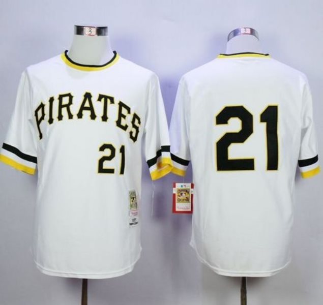 MLB Pirates 21 Roberto Clemente White Mitchell and Ness Throwback Men Jersey