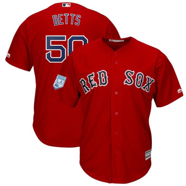 MLB Red Sox 50 Mookie Betts Red 2019 Spring Training Cool Base Men Jersey
