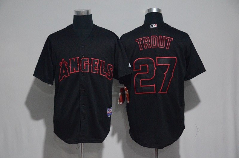 MLB Angels 27 Mike Trout Black Cool Base Men Jersey