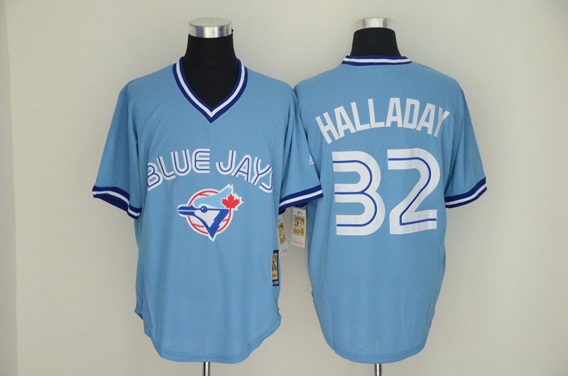 MLB Blue Jays 32 Roy Halladay Light Blue Throwback Men Jersey
