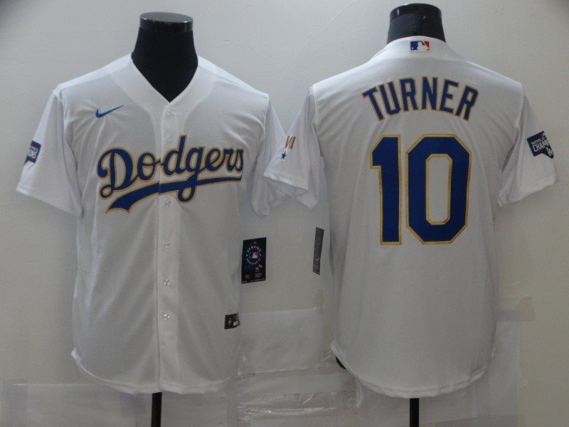MLB Dodgers 10 Justin Turner White Champion Cool Base Men Jersey