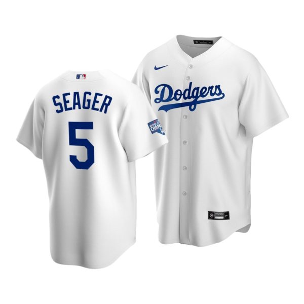 MLB Dodgers 5 Corey Seager White 2020 World Series Champions Cool Base Men Jersey