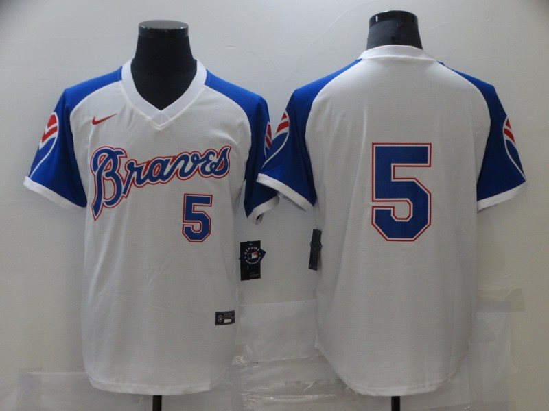 MLB Braves 5 Freddie Freeman White Blue Cool Base Men Jersey