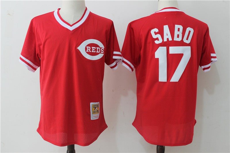 MLB Reds 17 Chris Sabo Red Cooperstown Collection Mesh Batting Practice Men Jersey