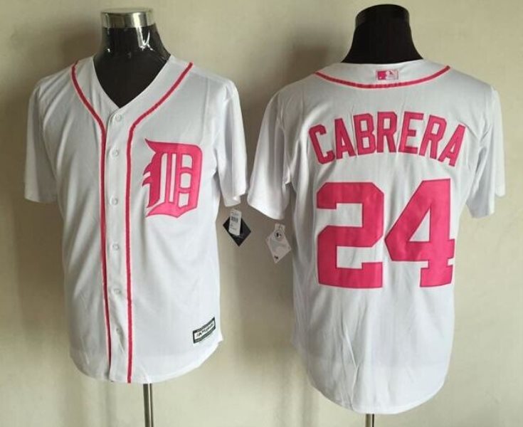 MLB Tigers 24 Miguel Cabrera White 2016 Mother's Day Cool Base Men Jersey