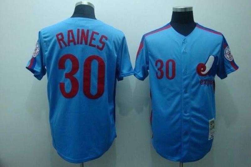 MLB Expos 30 Tim Raines Blue Mitchell and Ness Throwback Men Jersey
