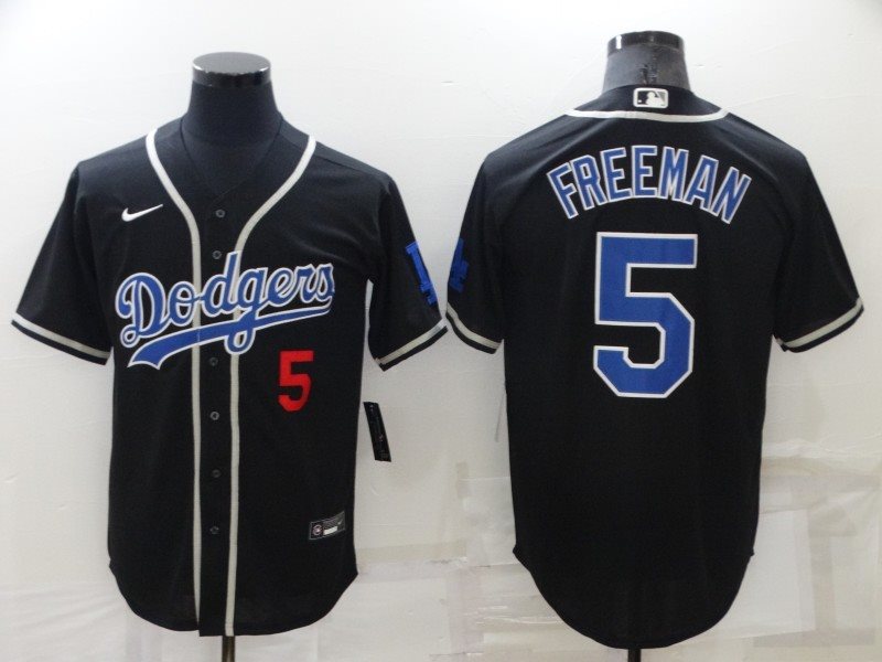 MLB Dodgers 5 Freddie Freeman Black Blue Nike Cool Base Men Jersey