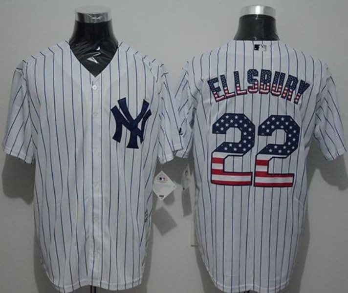 MLB Yankees 22 Jacoby Ellsbury White Strip USA Flag Fashion Men Jersey