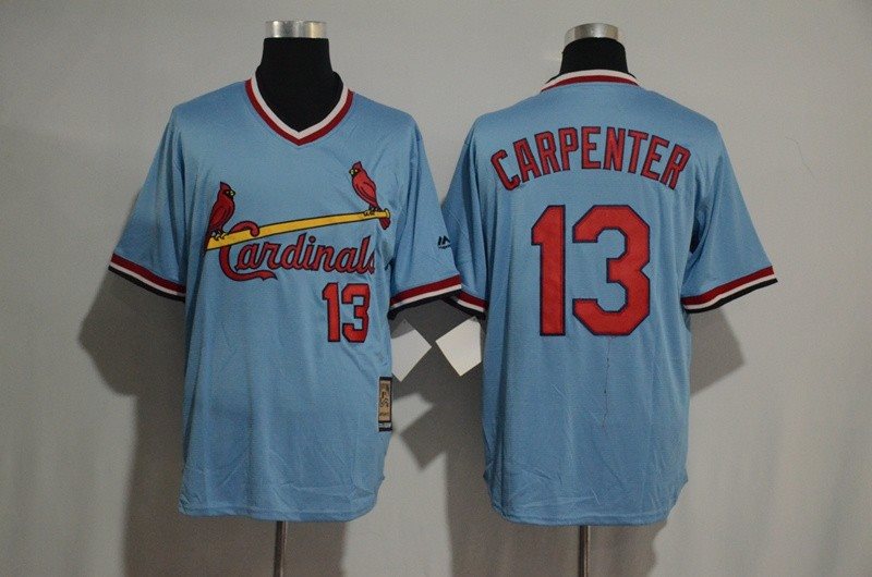 MLB Cardinals 13 Matt Carpenter Light Blue Cooperstown Throwback Men Jersey