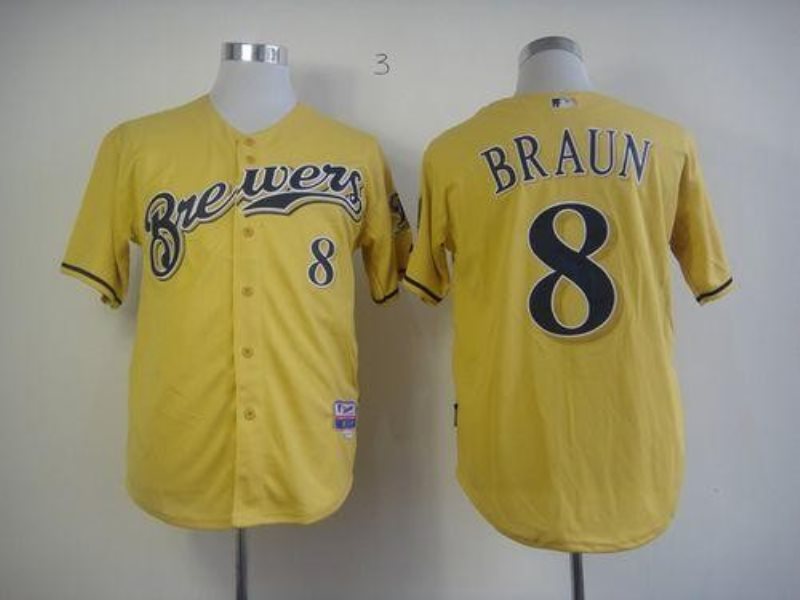 MLB Brewers 8 Ryan Braun Yellow Alternate Cool Base Men Jersey