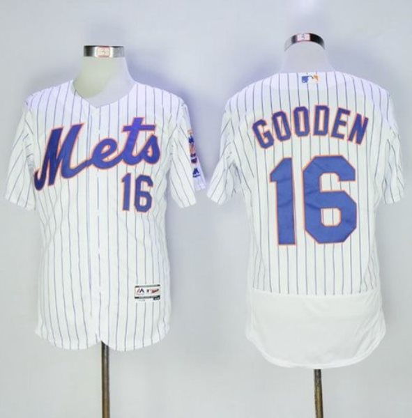 MLB Mets 16 Dwight Gooden White(Blue Strip) Flexbase Men Jersey