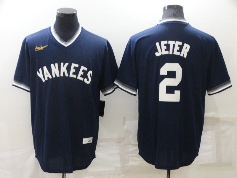 MLB Yankees 2 Derek Jeter Navy Nike Throwback Men Jersey
