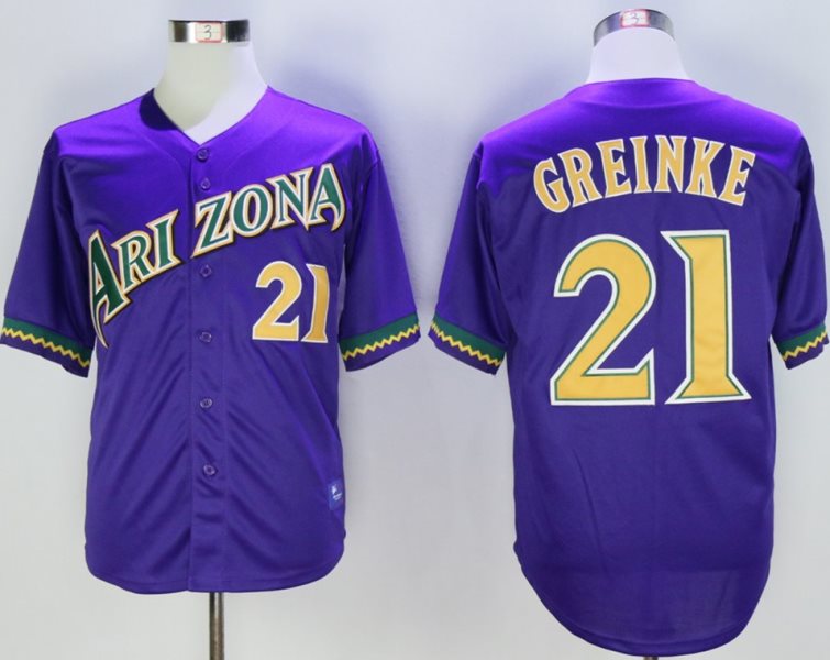 MLB Diamondbacks 21 Zack Greinke Purple Throwback Men Jersey