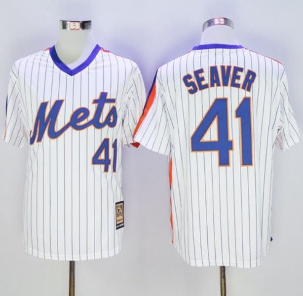 MLB Mets 41 Tom Seaver White Cooperstown Men Jersey