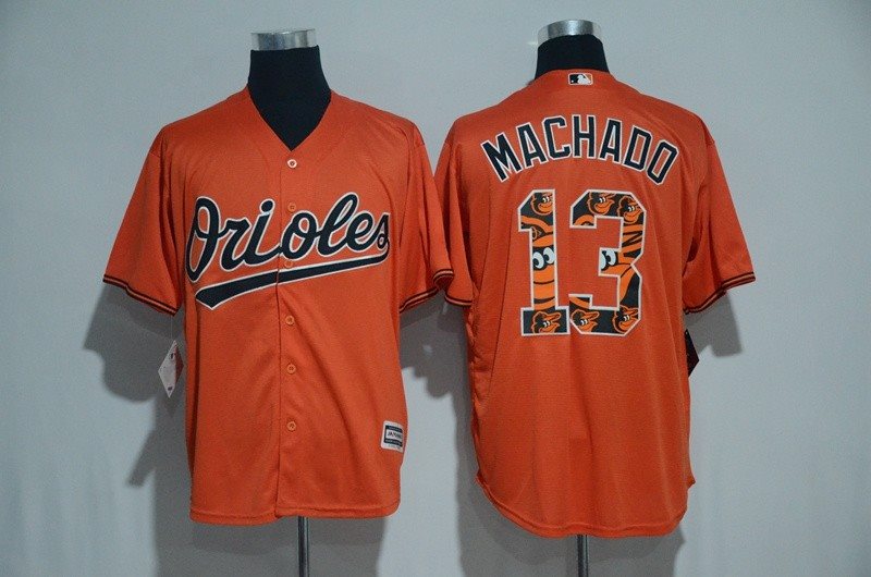 MLB Orioles 13 Manny Machado Orange Team Logo Print Cool Base Men Jersey