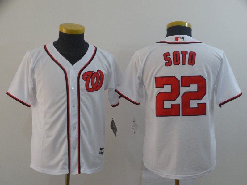 MLB Nationals 22 Juan Soto White Cool Base Youth Jersey
