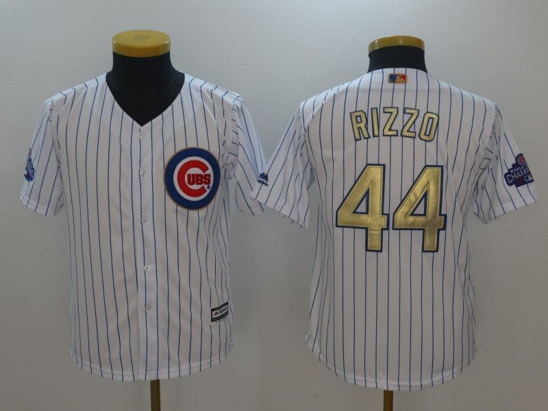 MLB Cubs 44 Anthony Rizzo White World Series Champions Gold Program Cool Base Youth Jersey