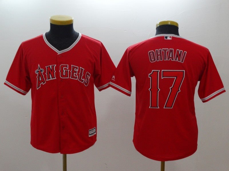 MLB Angels 17 Shohei Ohtani Red Cool Base Youth Jersey
