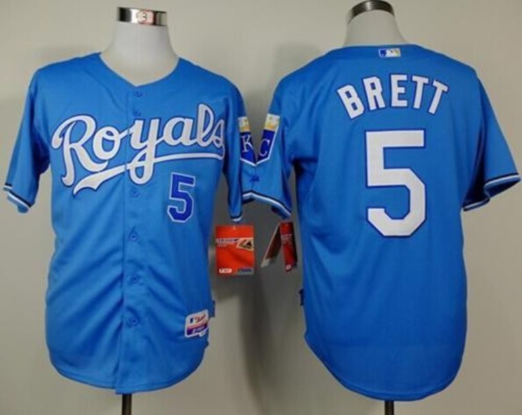 MLB Royals 5 George Brett Light Blue Alternate Cool Base Men Jersey