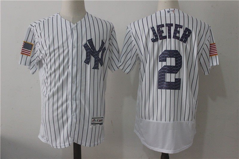 Yankees 2 Derek Jeter White 2017 Stars & Stripes Flexbase Men Jersey