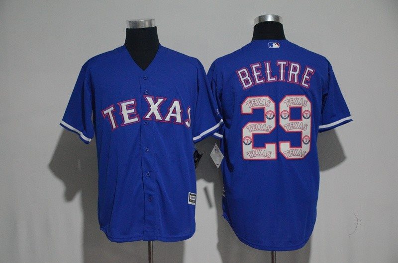 MLB Rangers 29 Adrian Beltre Blue Team Logo Print Cool Base Men Jersey