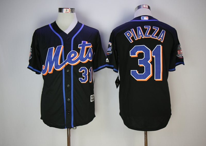 MLB Mets 31 Mike Piazza Black Hall Of Fame Cool Base Men Jersey