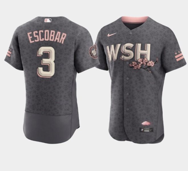 MLB Nationals 3 Alcides Escobar 2022 Gray City Connect Cherry Blossom Nike Flexbase Men Jersey