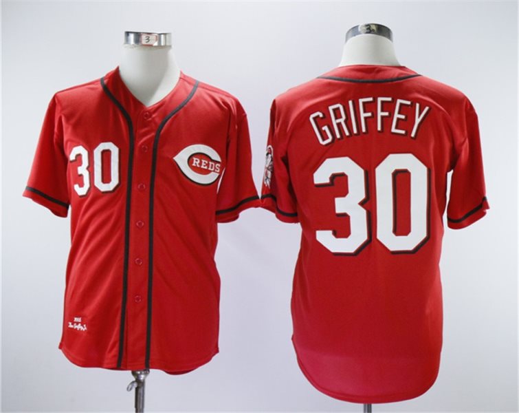 MLB Reds 30 Ken Griffey Jr Red Throwback Men Jersey