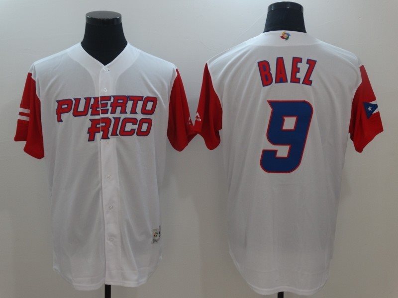 MLB Puerto Rico 9 Baez White Men Jersey