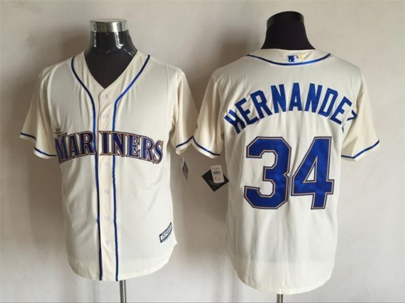MLB Mariners 34 Felix Hernandez Cream New Cool Base Men Jersey